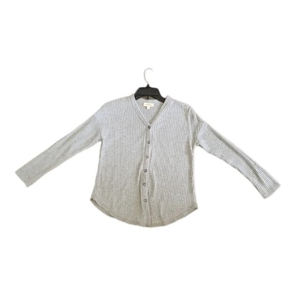 WALKING On Sunshine Grey Waffle Knit Front Tie Cardigan Sweater Size L - Picture 2 of 8